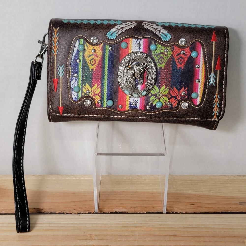 Unbranded Southwestern Style Multi-Color Faux Leather Clutch Wallet w/ Strap